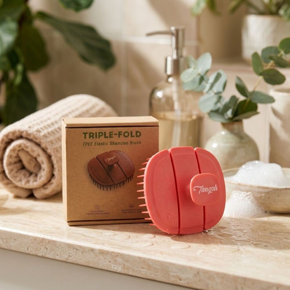 NWT Tangols Tri-Fold Elastic Scalp Massager Shampoo Brush Exfoliating Scrubber